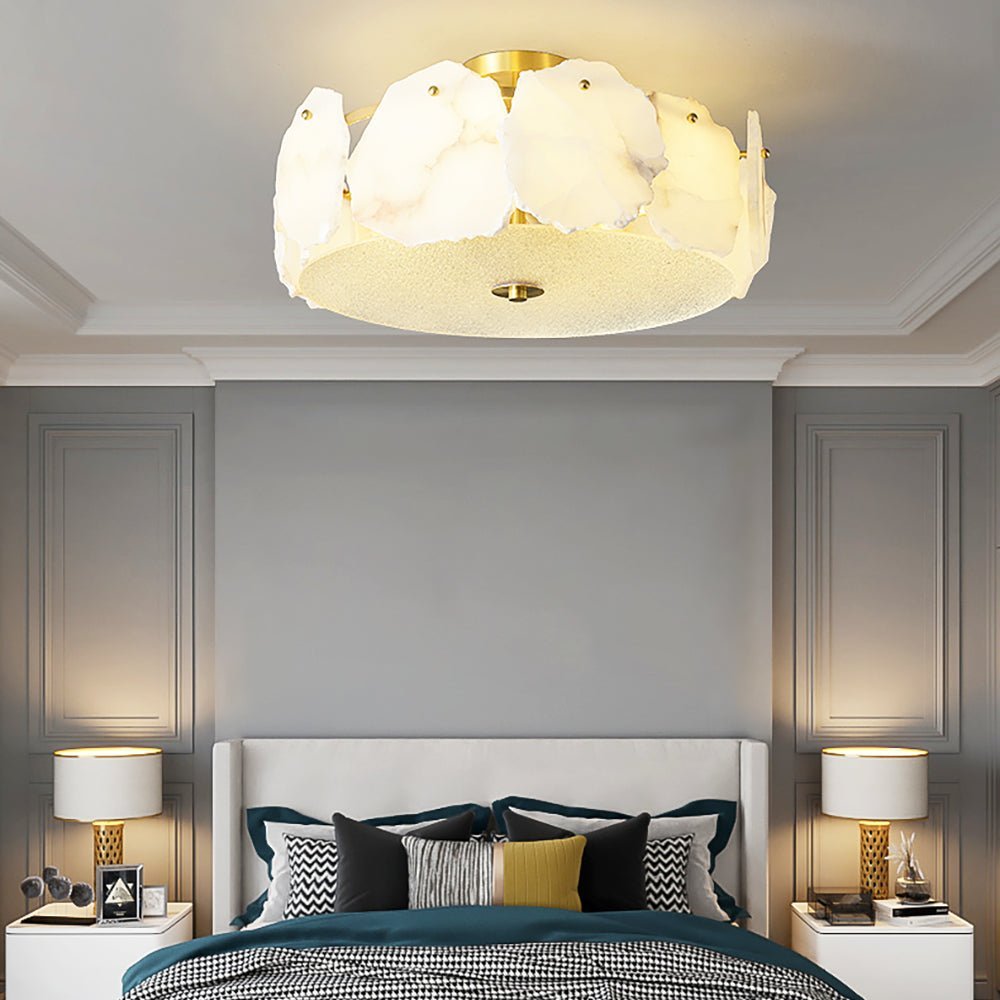 Valeria Alabaster Ceiling Lamp - ∅ 17.7″ x H 7.9″Copper & WhiteJoyfuzzy
