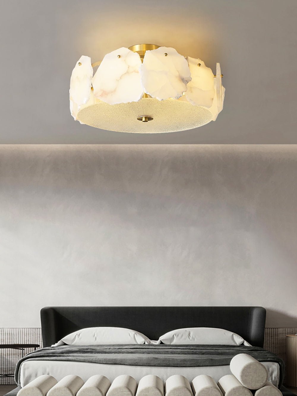 Valeria Alabaster Ceiling Lamp - ∅ 17.7″ x H 7.9″Copper & WhiteJoyfuzzy