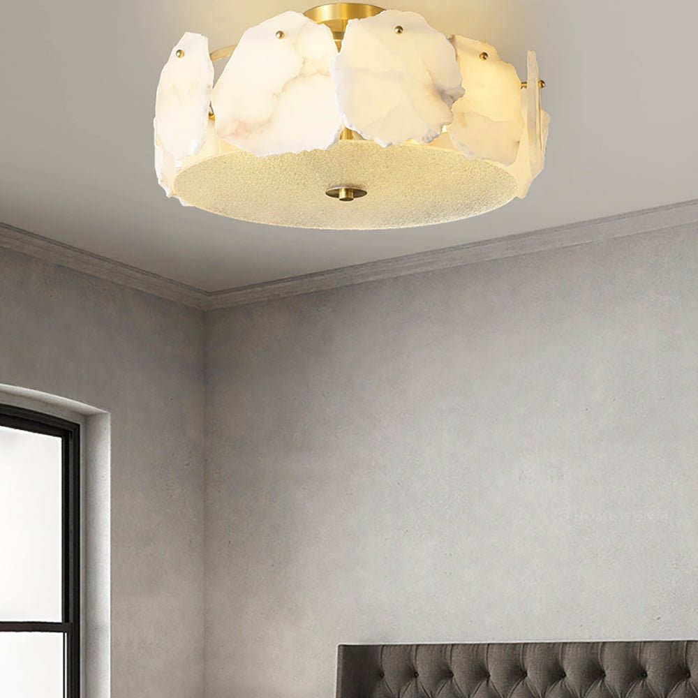 Valeria Alabaster Ceiling Lamp - ∅ 17.7″ x H 7.9″Copper & WhiteJoyfuzzy
