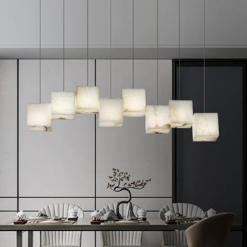 Vasilia Alabaster Cubic Pendant For Dining Table, Kitchen Island Pendant - 8 LIGHTS - 37.8" LJoyfuzzy