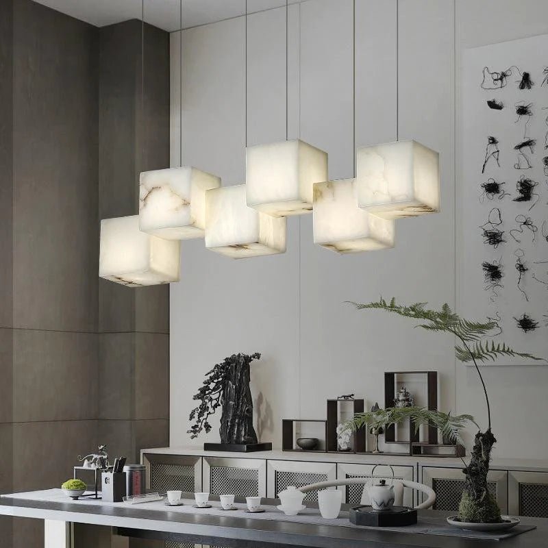 Vasilia Alabaster Cubic Pendant For Dining Table, Kitchen Island Pendant - 6 LIGHTS - 28.3" LJoyfuzzy